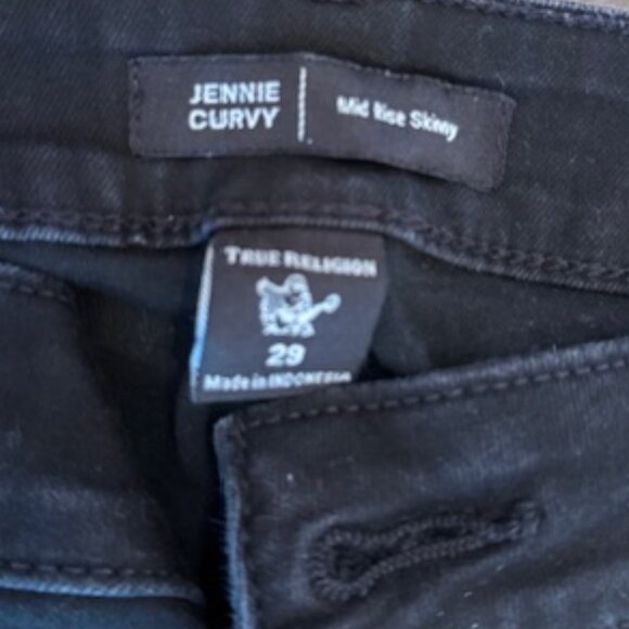 Pre-Loved True Religion Jennie Curvy Midrise Skinny Grey Black Jeans - Womens 29 - Picture 5 of 8